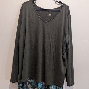 Green and blue casual Flowy work Plus Size shirt 2x